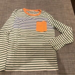 Mini Boden Kids Sz 9/10 Long Sleeve Striped Tee with Orange Pocket Accent/ Trim